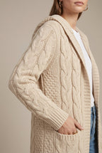 Women Cardigan | Cable Knit Hooded Open Front Long Length