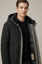 Men Coat | Longline Hooded Padded with Storm Flap Pockets