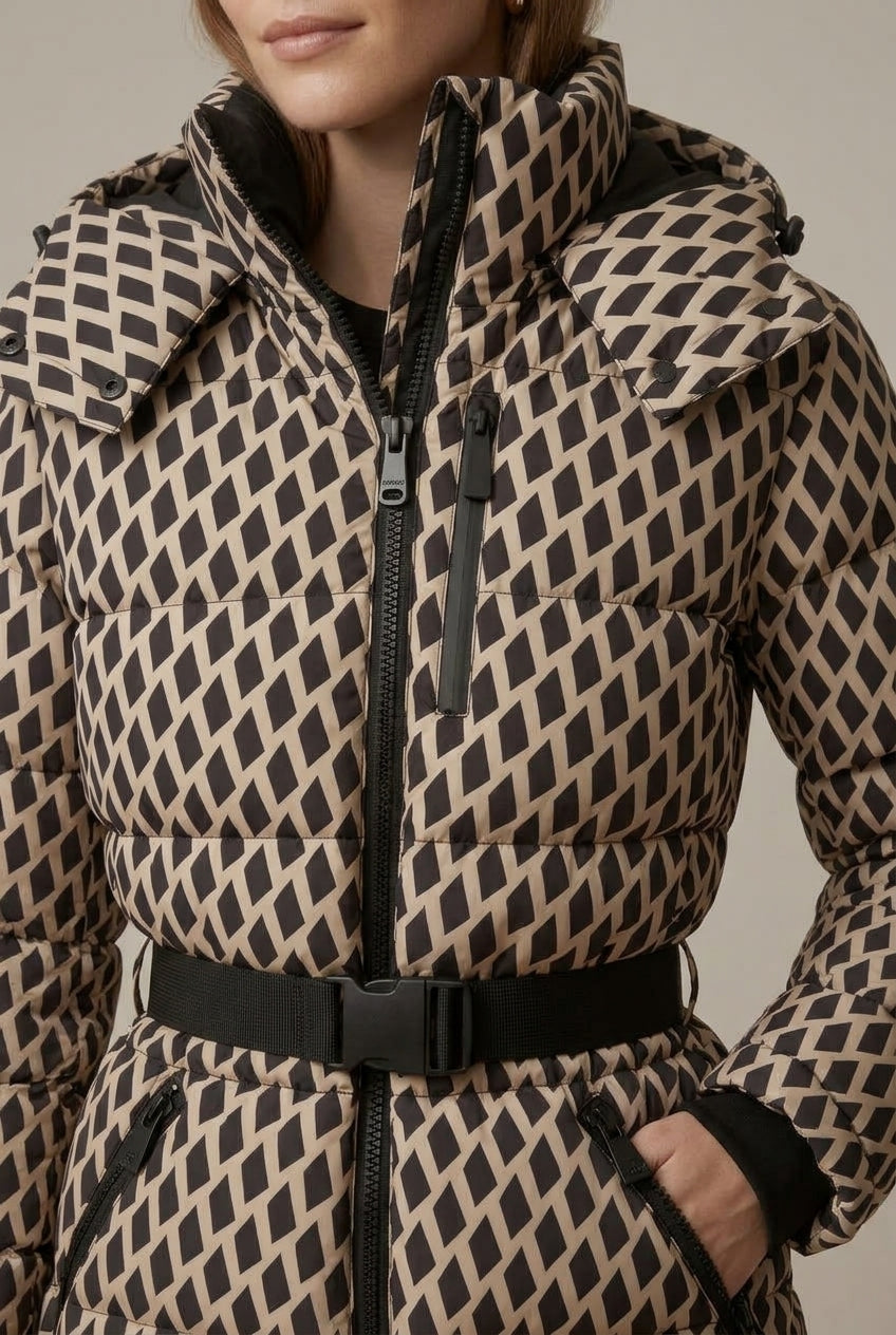 Women Puffer Jacket | Belted Waist with Quilted Baffles