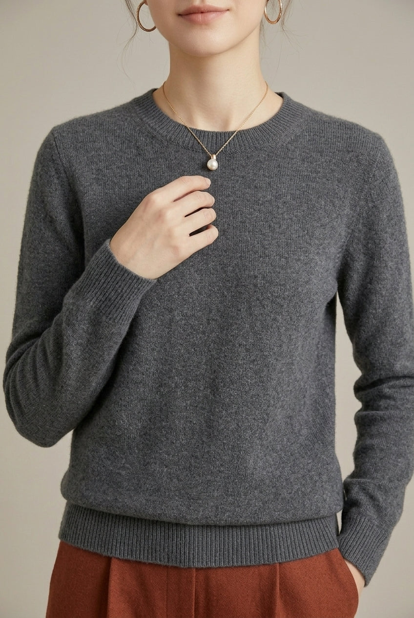 Women Sweatshirt | Crew Neck with Ribbed Cuffs and Loose Fit