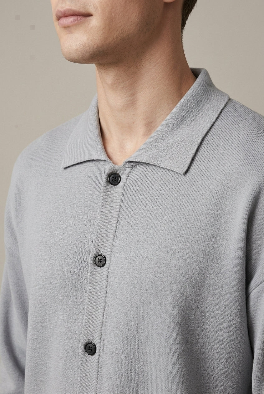 Men Cardigan | Oversized Fit with Spread Collar Button Front
