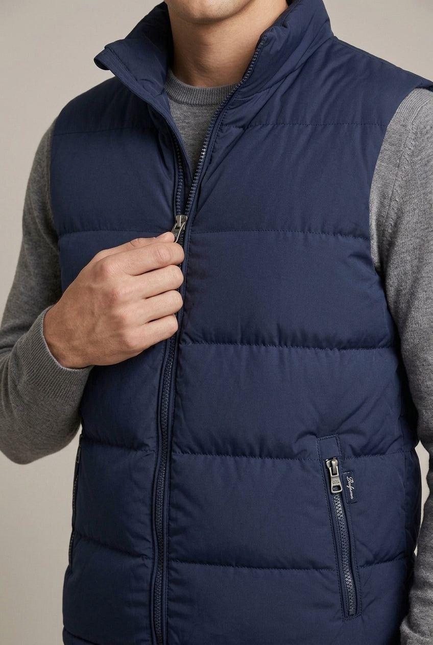 Men Cardigan | Quilted Stand Collar Full-Zip Sleeveless Vest