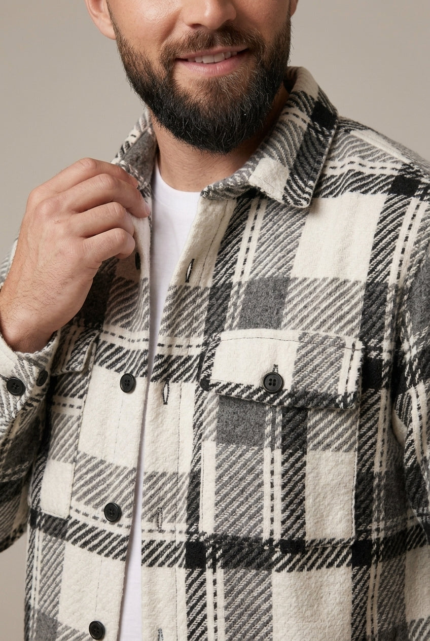 Men Shirt | Relaxed Fit Checked Overshirt with Chest Pockets