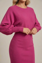 Women Dress | Ribbed Waist Balloon Sleeve Knit Midi Fit