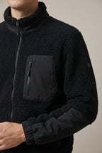 Men Jacket | Full Zip Sherpa Fleece with Contrast Sleeve Panels