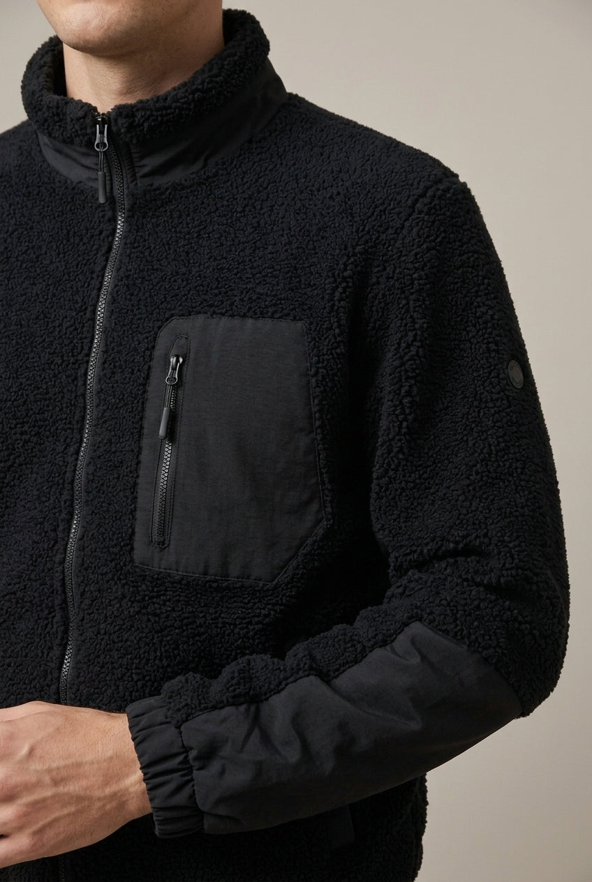 Men Jacket | Full Zip Sherpa Fleece with Contrast Sleeve Panels