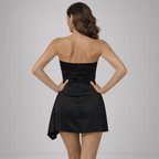 Mini Dress Women Strapless With Straight Neckline Design