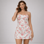 Mini Dress Women Strapless With Straight Neckline Design