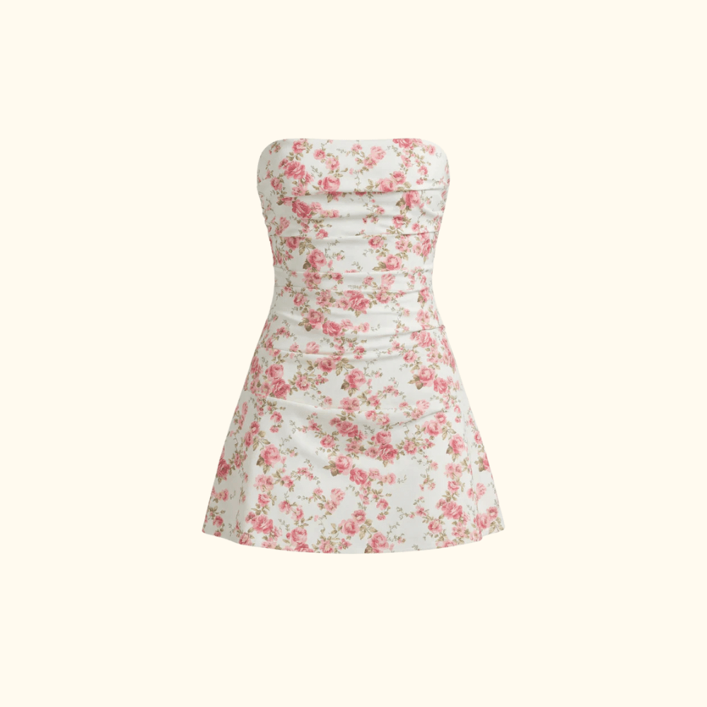 Mini Dress Women Strapless With Straight Neckline Design