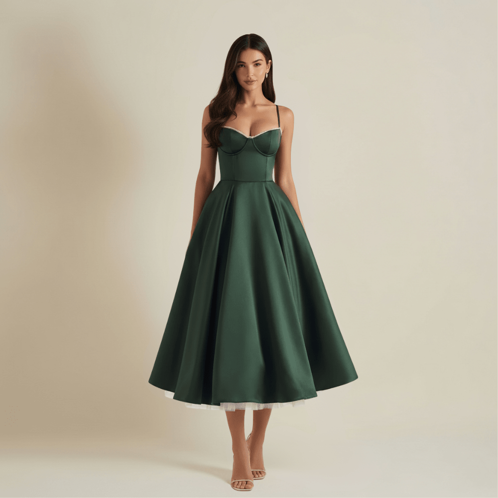 Dress Women Sweetheart Neckline Detailing Design - Evergreen Outfits - Women Midi Dress