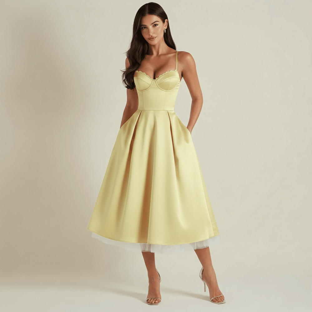 Women's Sweetheart Neckline Dress – Evergreen Outfits Yellow / L
