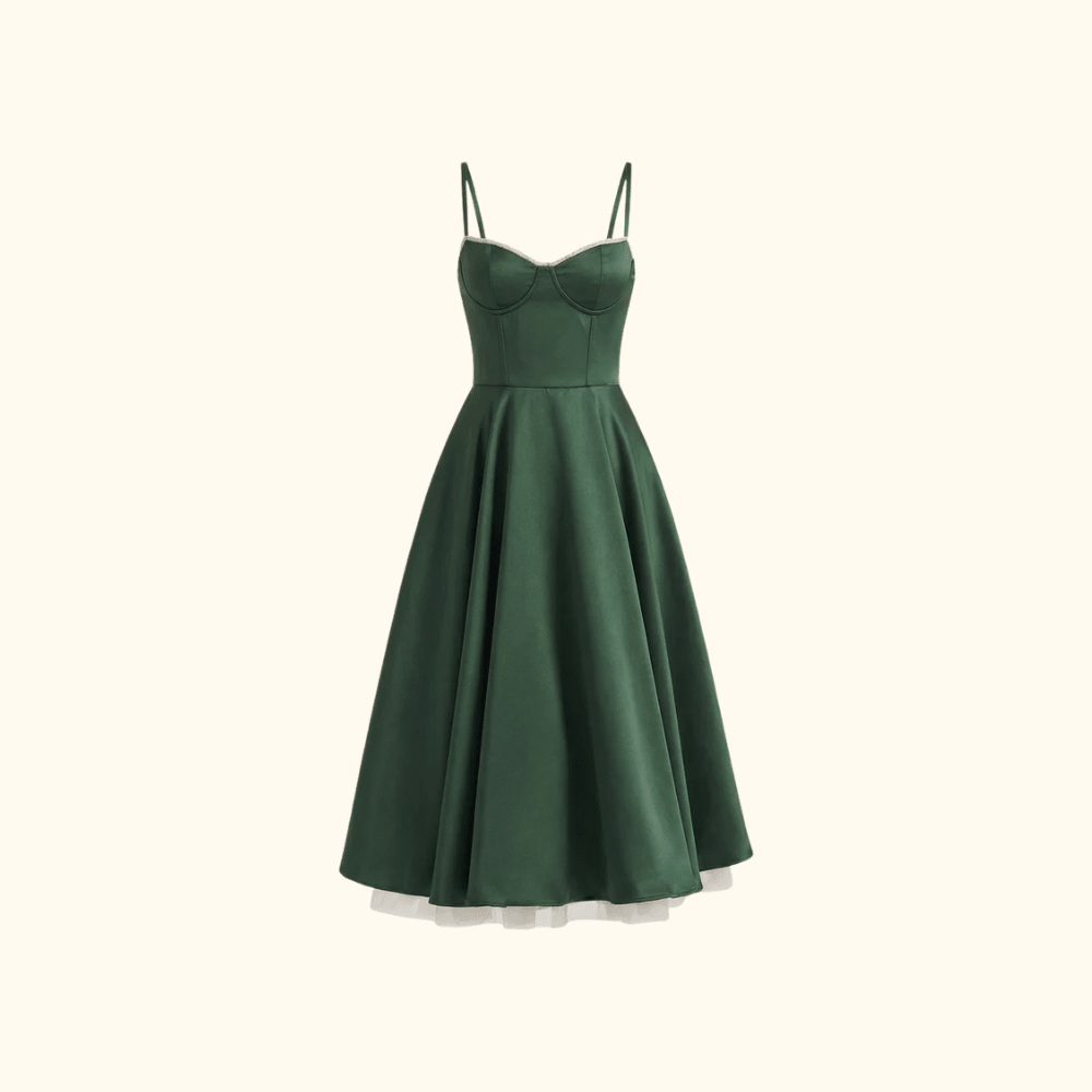 Dress Women Sweetheart Neckline Detailing Design - Evergreen Outfits - Women Midi Dress