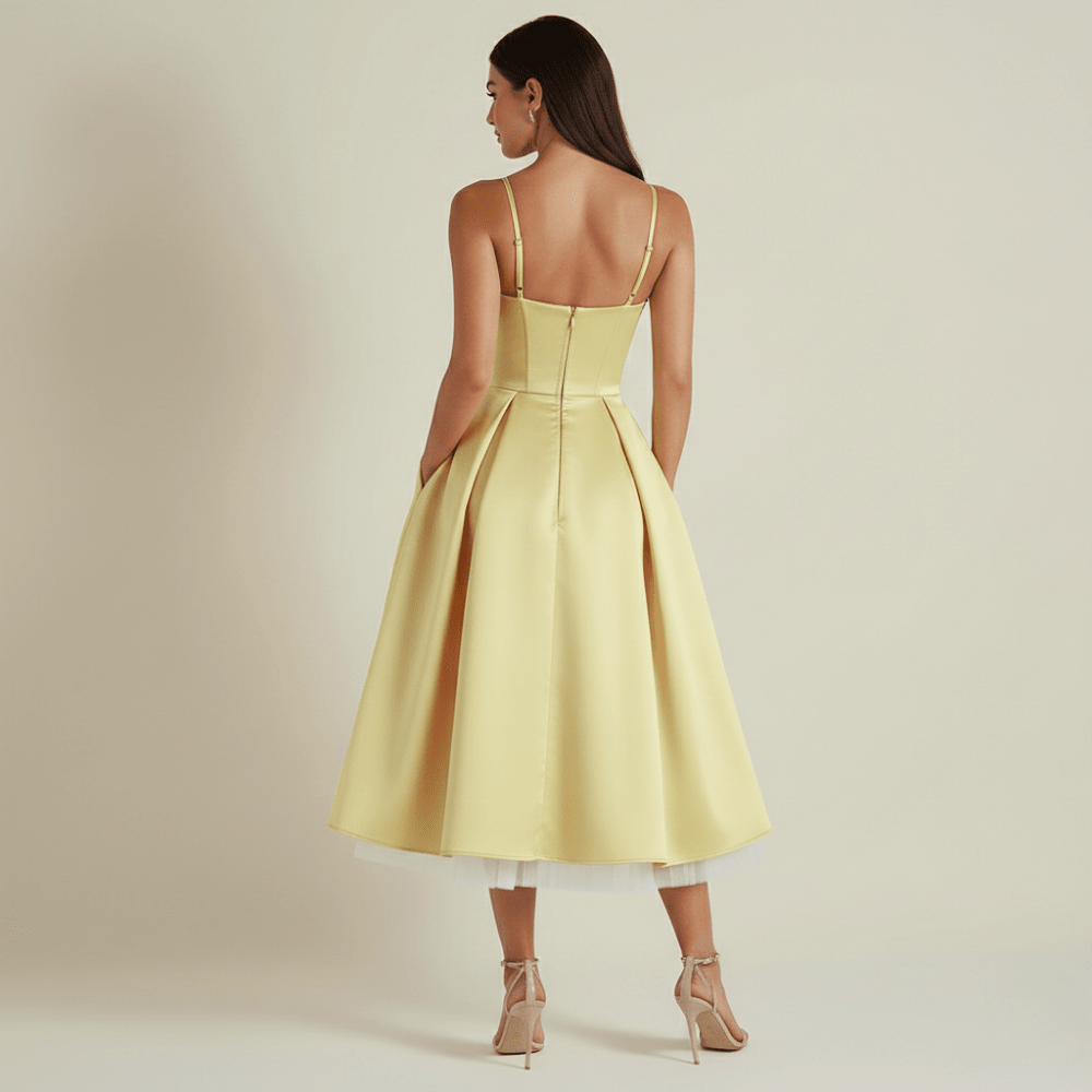 Dress Women Sweetheart Neckline Detailing Design - Evergreen Outfits - Women Midi Dress