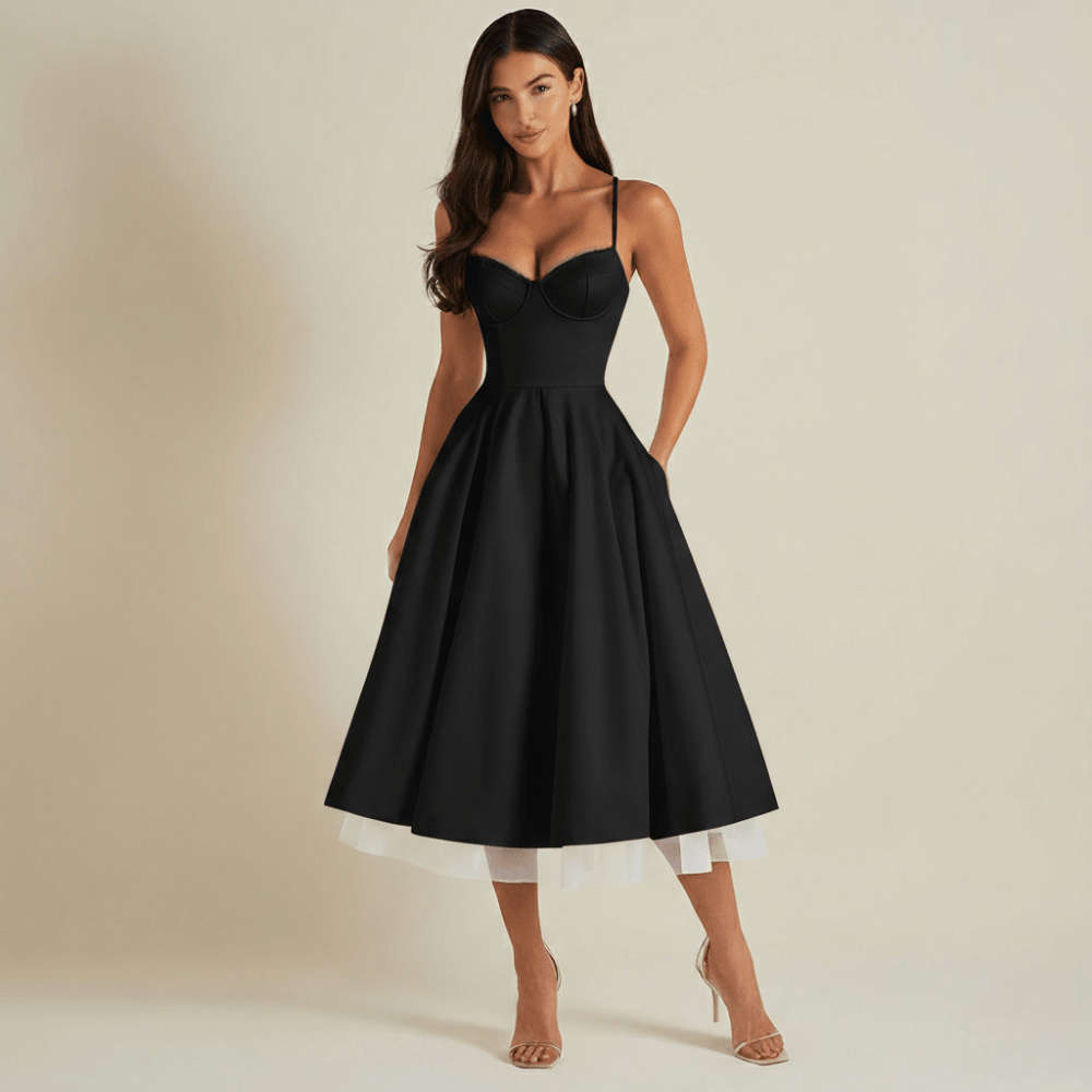 Dress Women Sweetheart Neckline Detailing Design - Evergreen Outfits - Women Midi Dress