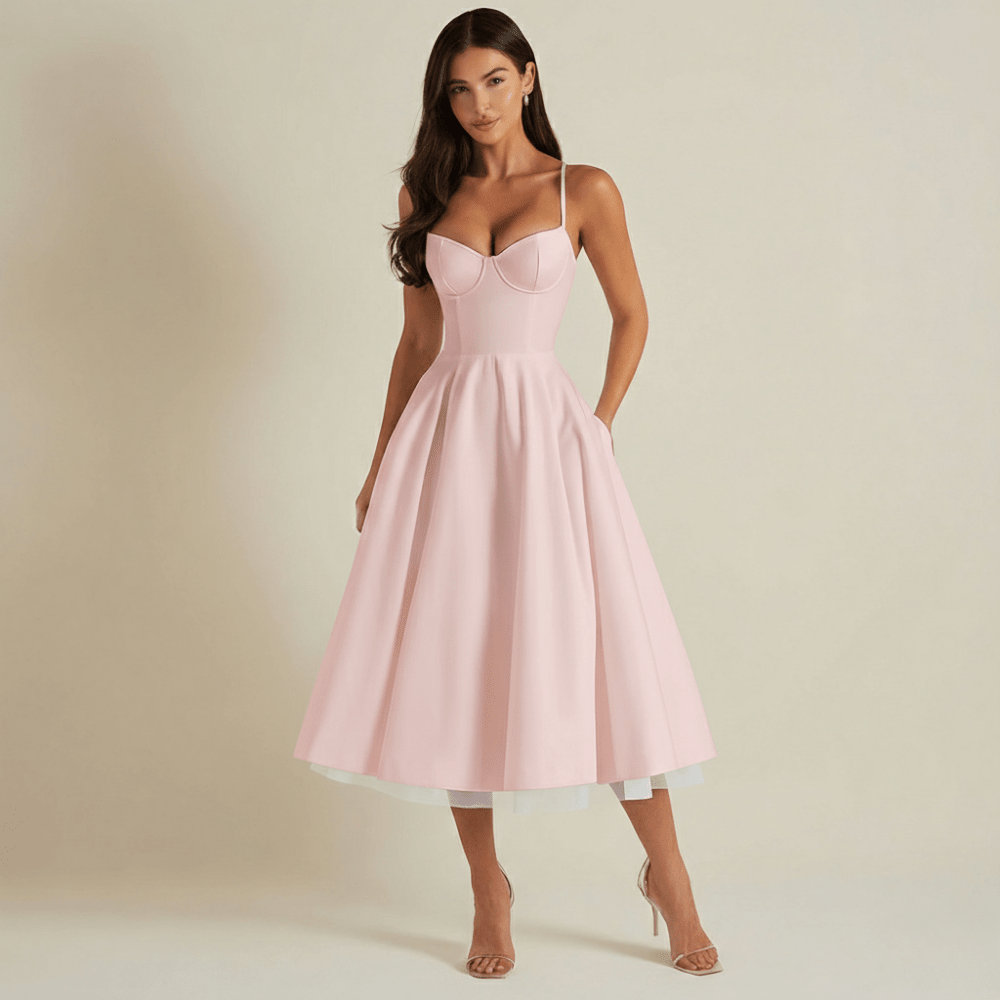 Women's Sweetheart Neckline Dress  Evergreen Outfits Pink / XXL