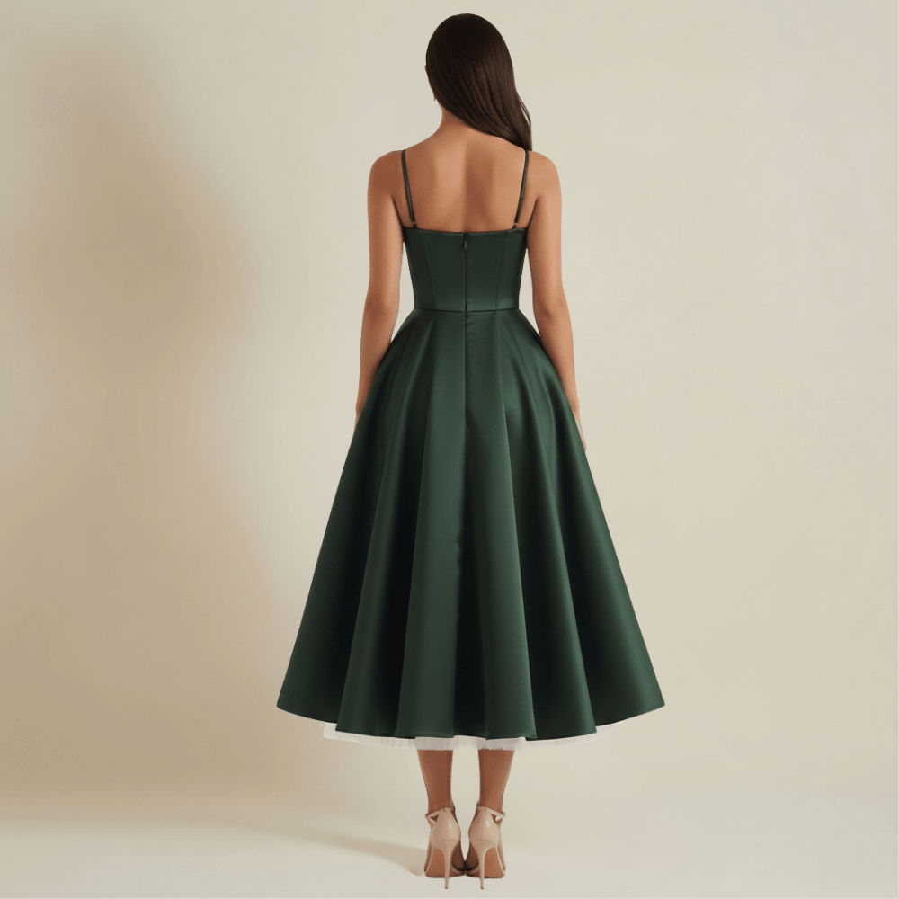 Dress Women Sweetheart Neckline Detailing Design - Evergreen Outfits - Women Midi Dress