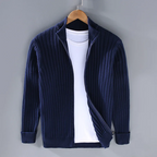 Men Cardigan | Full-Zip Relaxed Fit with Stand Collar