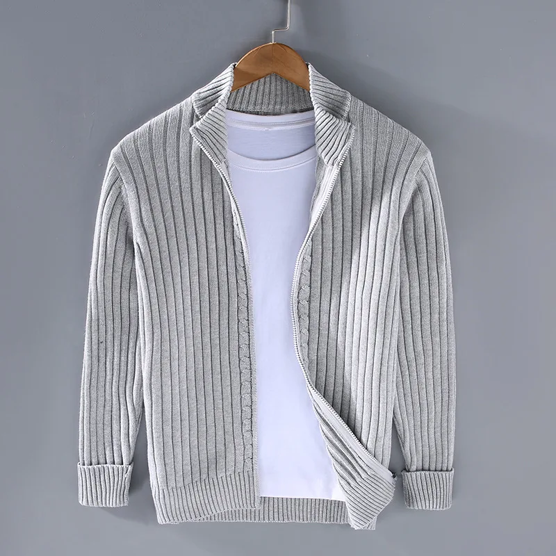 Men Cardigan | Full-Zip Relaxed Fit with Stand Collar