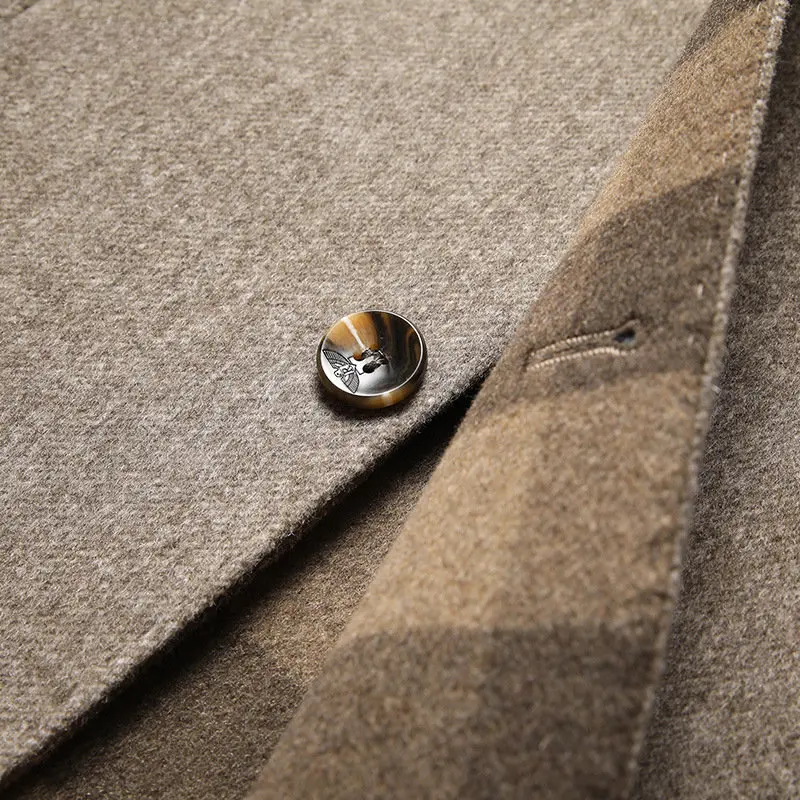 Men Coat | Stand Collar Mid-Length Button Front Regular Fit