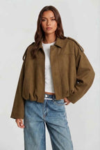Women Jacket | Oversized Bomber with Zip Front Closure