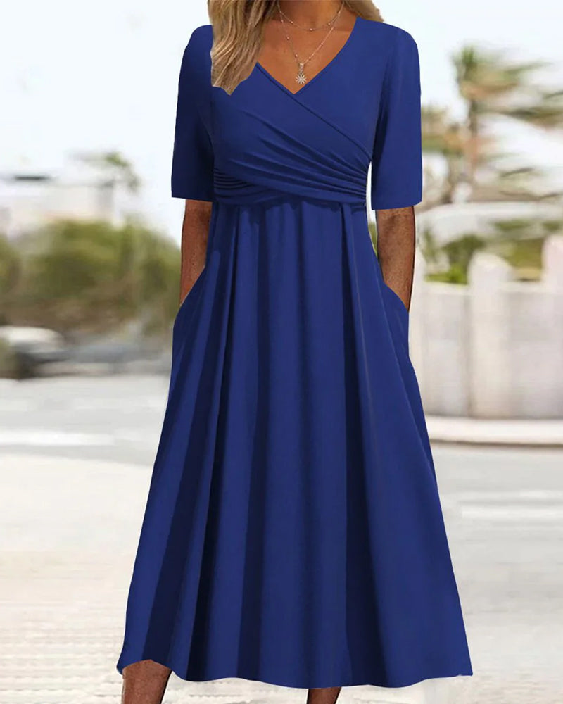 Women Dress | A-Line Midi Cut with V-Neck and Gathered Waist