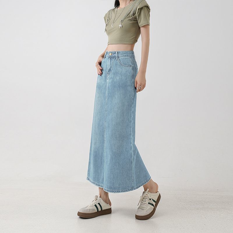 Women Skirt | High-Waist Maxi Denim with Back Slit