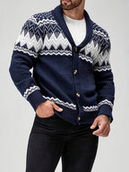 Men Cardigan | Shawl Collar Fair Isle Pattern Button Front