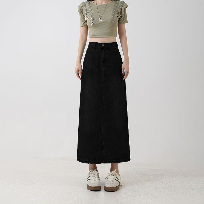 Women Skirt | High-Waist Maxi Denim with Back Slit