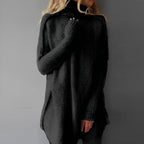 Women Sweater | Loose Fit with Draping Collar Extended Length
