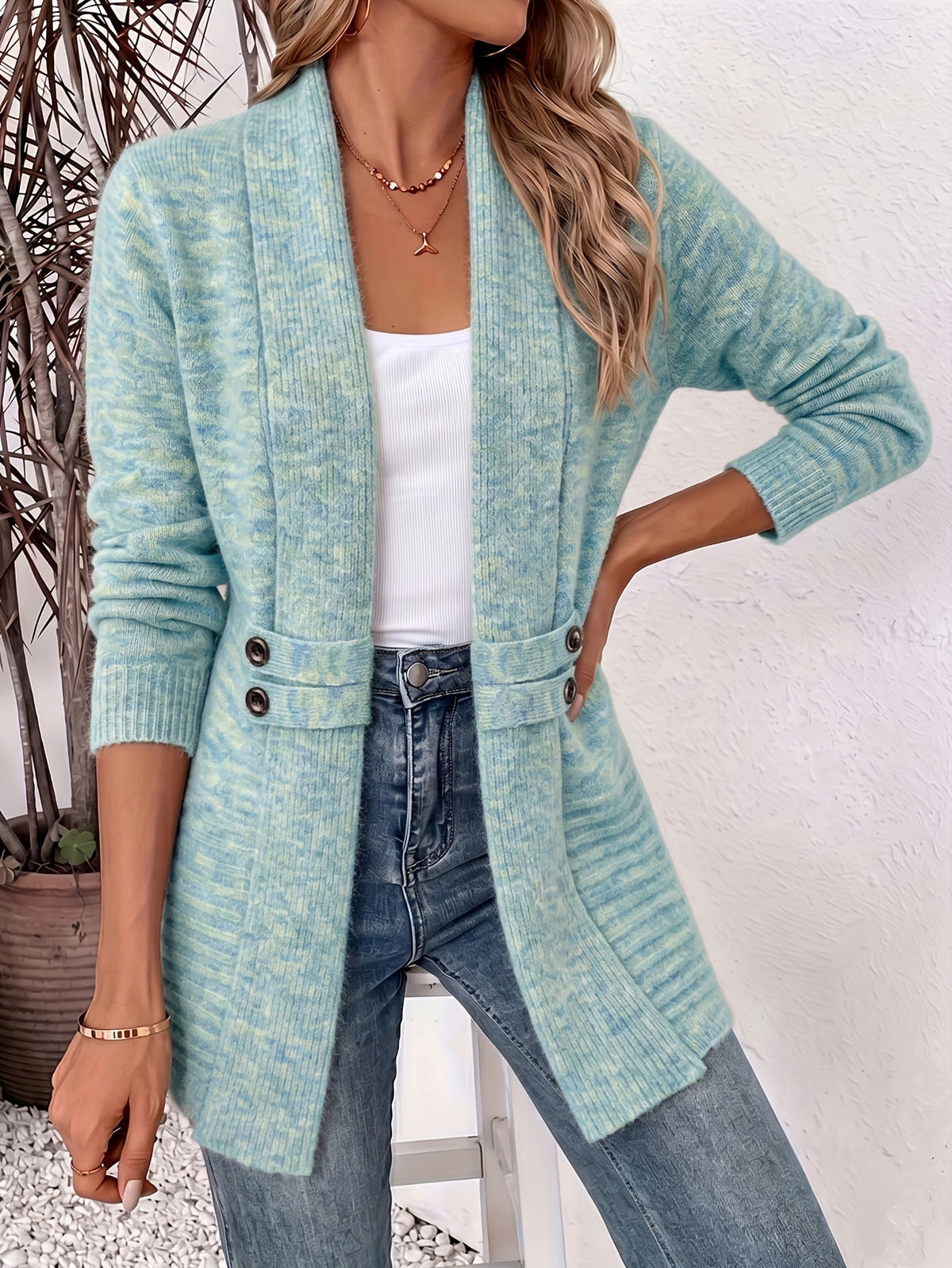 Women Cardigan | Open Front Ribbed Knit Relaxed Fit
