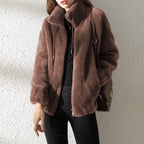 Women Jacket | Stand Collar Zip-Up with Drawstring Hood