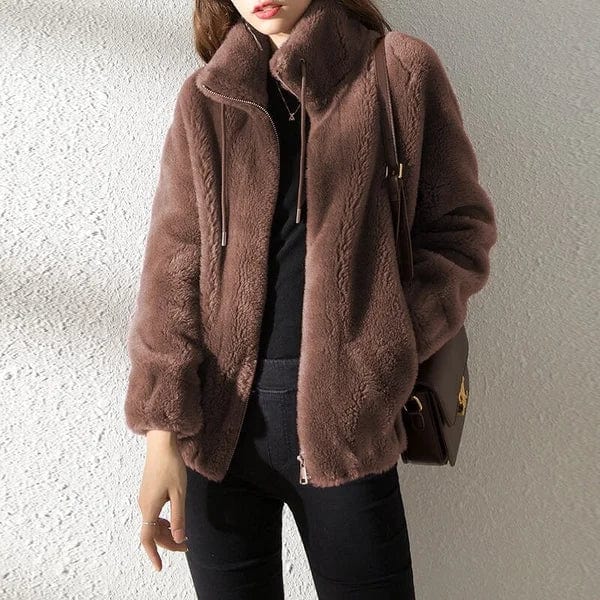 Women Jacket | Stand Collar Zip-Up with Drawstring Hood