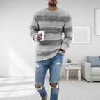Men Sweatshirt | Striped Cable Knit with Ribbed Crew Neck