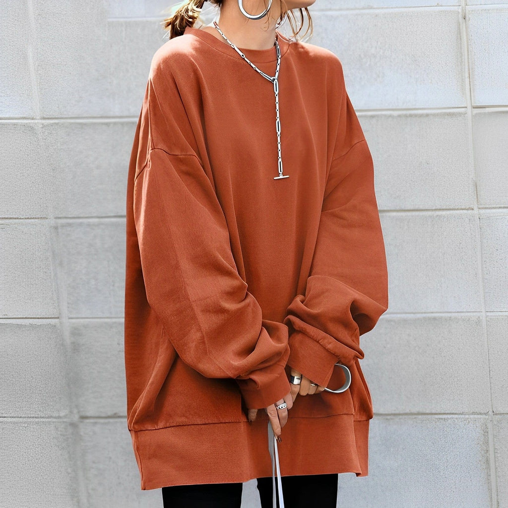 Women Sweatshirt | Oversized Fit with Crew Neck and Chest Pocket