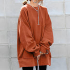 Women Sweatshirt | Oversized Fit with Crew Neck and Chest Pocket