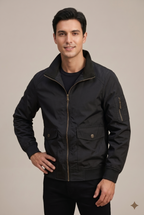 Men Jacket | Zip-Up Bomber with Stand Collar Flap Pockets