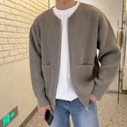 Men Cardigan | Zip-Up Crew Neck Ribbed Knit with Pockets