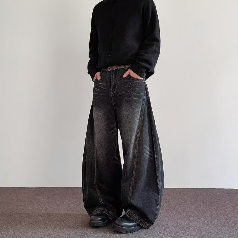 Men Jeans | Wide Leg Fit with Zip Fly and Whisker Fading