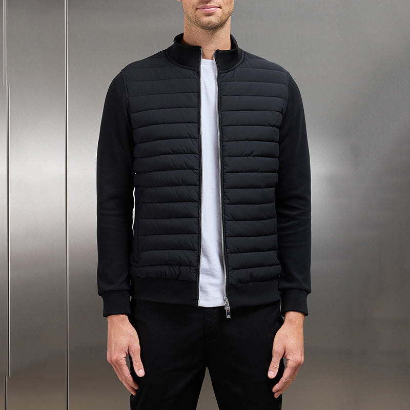 Men Jacket | Quilted Panel Front with Stand Collar Zip