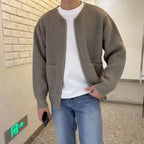 Men Cardigan | Zip-Up Crew Neck Ribbed Knit with Pockets