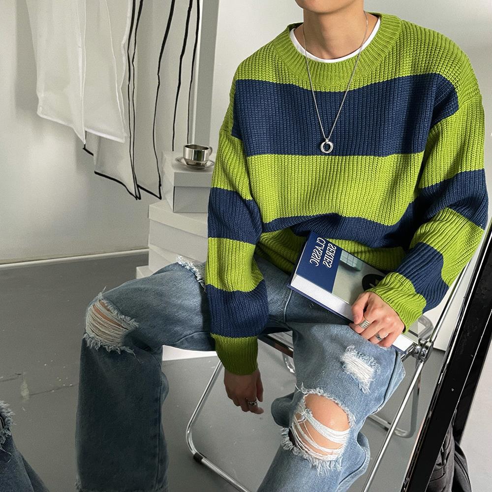 Men Sweatshirt | Oversized Crew Neck Colour Block Stripe Fit