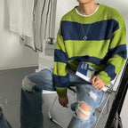 Men Sweatshirt | Oversized Crew Neck Colour Block Stripe Fit