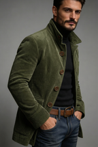 Men Jacket | Stand Collar Bomber with Ribbed Corduroy Texture