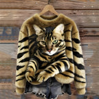 Women Sweater | Oversized Fit with Cat Photographic Print