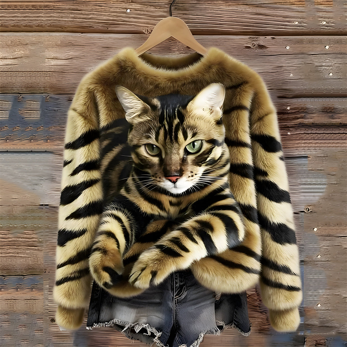 Women Sweater | Oversized Fit with Cat Photographic Print