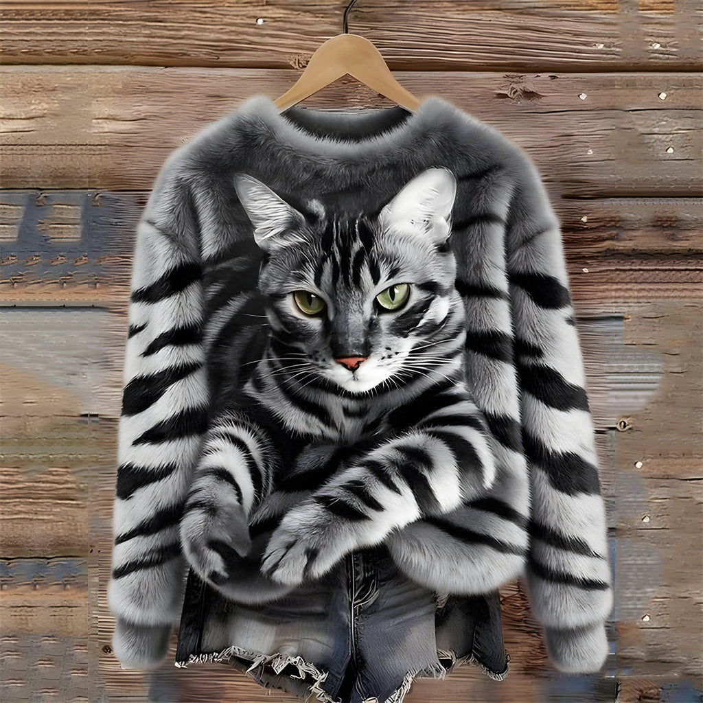 Women Sweater | Oversized Fit with Cat Photographic Print