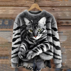 Women Sweater | Oversized Fit with Cat Photographic Print
