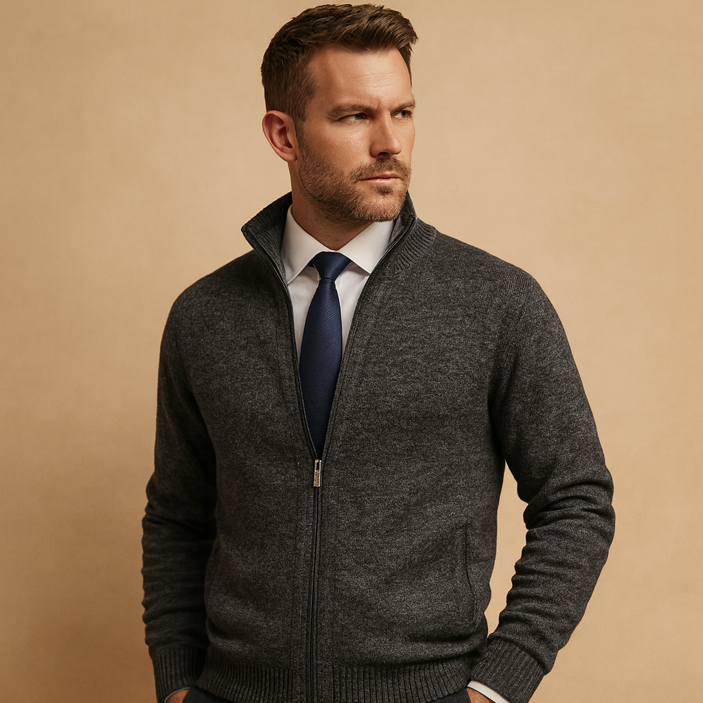 Men Cardigan | Full-Zip Loose Fit with Long Sleeves