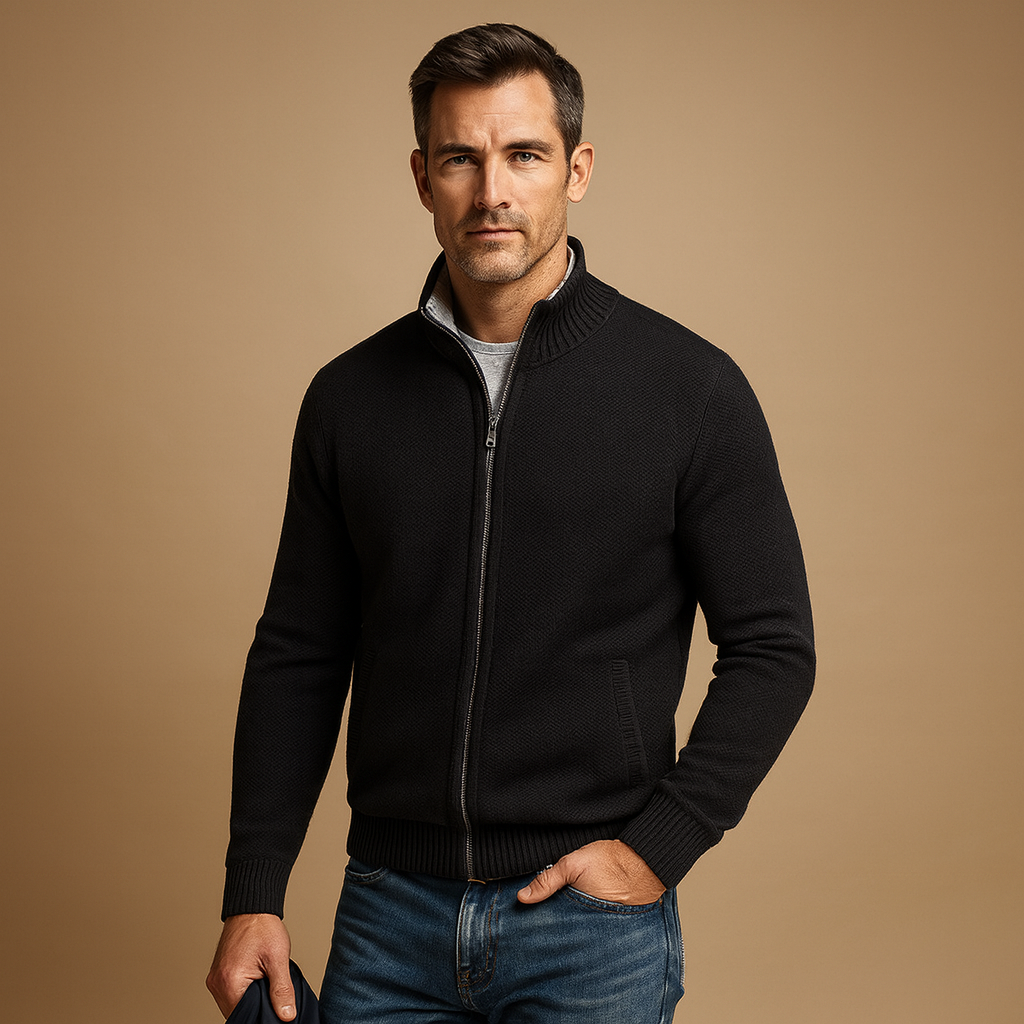 Men Cardigan | Full-Zip Loose Fit with Long Sleeves