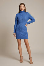 Women Polo Dress | Cable Knit Mini with Ribbed Cuffs